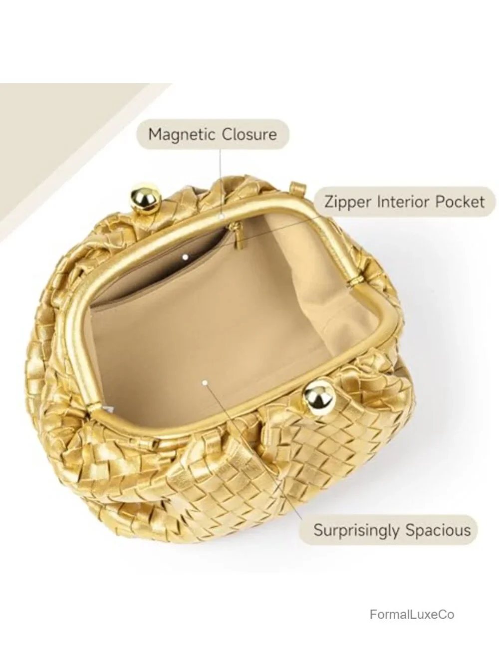 Woven Vegan Leather Evening Bag Clutch Crossbody for Wedding Formal Events
